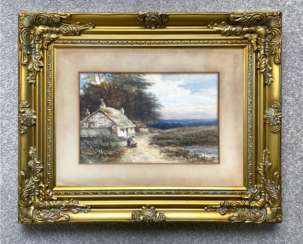 Beautiful C19th Victorian Watercolour 0f a Woman by a Cottage - Arthur Verey (1856-1920) SOLD
