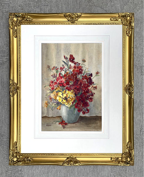 Beautiful Vintage Mid C20th Watercolour - Mixed Flowers in a Bowl SOLD