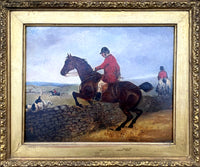 Superb C19th Victorian Oil on Artists Mill Board - Huntsman clearing the Wall - Attrib Samuel Henry Alken (1810-1894) SOLD