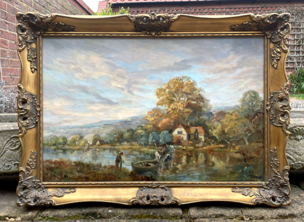 Exquisite Large Vintage Mid C20th British Impressionist Oil on Canvas by Morgan J Rendell (1896-1980) - The River Crossing SOLD
