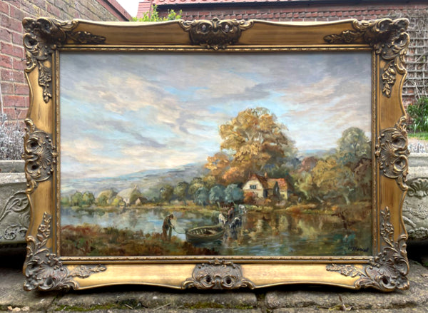 Exquisite Large Vintage Mid C20th British Impressionist Oil on Canvas by Morgan J Rendell (1896-1980) - The River Crossing SOLD