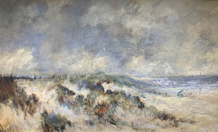 Antique Oil on Panel of a Beach Scene 