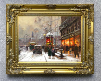 Stunning Oleograph on Canvas of Paris in the Snow aft. Eduoard Cortes