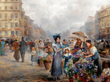 Stunning Oleograph on Canvas - A Flower Market in Paris