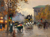 Stunning Oleograph on Canvas of a busy Parisien Street Scene aft. Eduoard Cortes