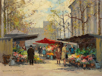 Stunning Oleograph on Canvas of a Parisian Flower Market aft. Eduoard Cortes