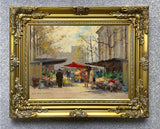 Stunning Oleograph on Canvas of a Parisian Flower Market aft. Eduoard Cortes