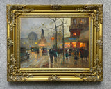 Stunning Oleograph on Canvas of a Parisien Twilight Scene aft. Eduoard Cortes