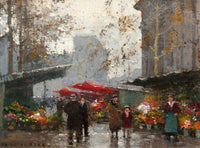 Stunning Oleograph on Canvas of a Parisian Market Scene aft. Eduoard Cortes