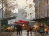 Stunning Oleograph on Canvas of a Parisian Market Scene aft. Eduoard Cortes