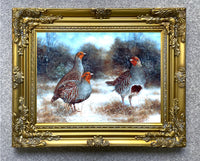 Fine Lithograph on Canvas - Partridges in a Winter Woodland Landscape