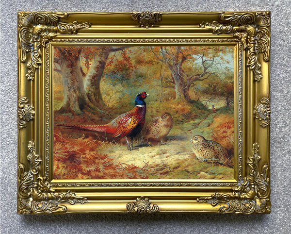Pheasants in a Woodland Landscape - Fine Lithograph on Canvas after Thorburn