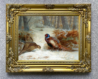 Fine Lithograph on Canvas - A Cock & Hen Pheasant in Winter aft. Thorburn