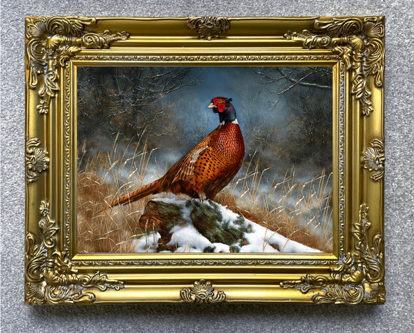 Fine Lithograph on Canvas - A Cock Pheasant in Winter