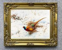 A Pheasant in the Snow - Fine Lithograph on Canvas