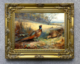 Pheasants in a Rural Landscape  - Fine Oleograph on Canvas after Thorburn