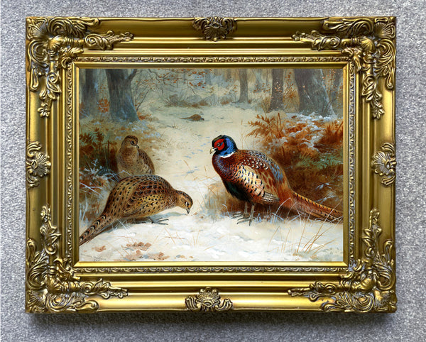 "Pheasants in a Wintry Copse" Fine Oleograph on Canvas after Thorburn