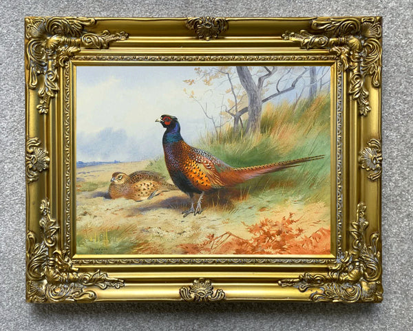 Fine Lithograph on Canvas of a Cock Pheasant & Hen aft. Thorburn