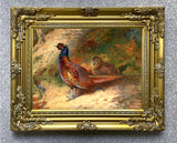 Fine Lithograph on Canvas - A Cock & Hen Pheasant in a Thicket aft. Thorburn