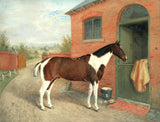 Oleograph on Canvas of a Piebald Horse by a Stable