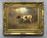 Gilt Framed Oleograph of an English Pointer "On Point"