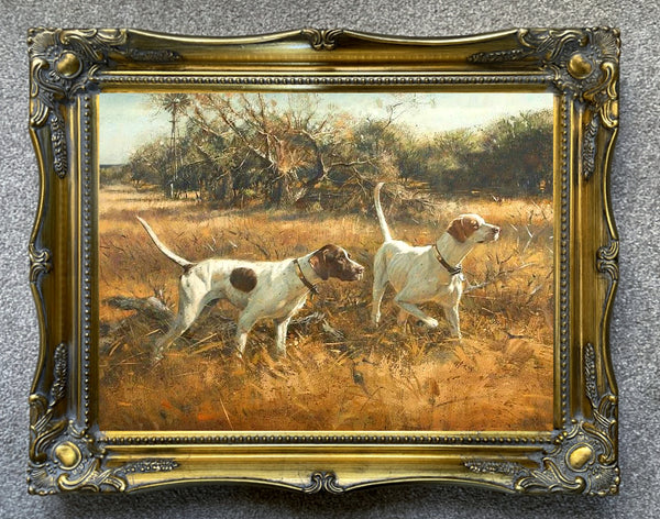 Fine Oleograph on Canvas of a Pair of Pointers "On Point"