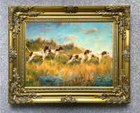 Framed Oleograph of  4 Pointers in a Moorland Landscape