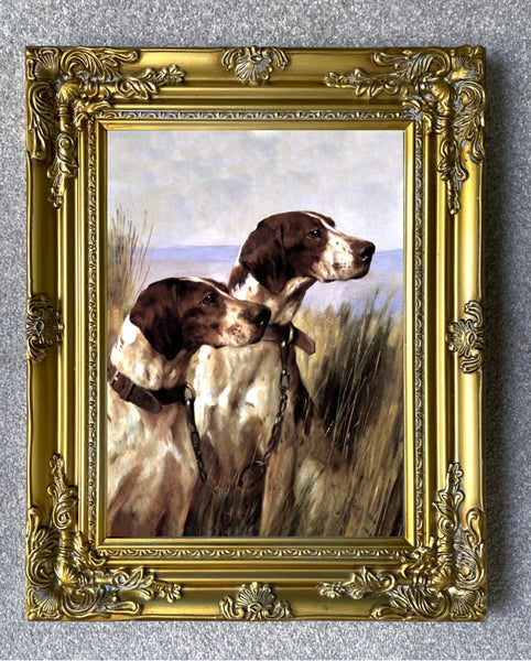 Framed Oleograph of  a Pair of Pointers in a River Landscape