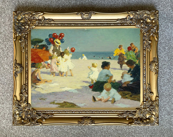 Stunning Oleograph on Canvas "The Balloon Seller" after Potthast