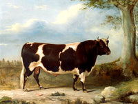 Fine Oleograph on Canvas of a Prize Bull in a Landscape