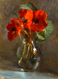 Exquisite Oleograph on Canvas - Still Life with a Rose in a Glass Vase