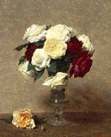 Exquisite Oleograph on Canvas - Roses in a Vase