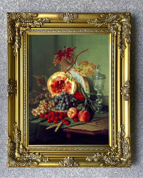 Fine Oleograph on Canvas Still Life of Mixed Fruit on a Table Ledge