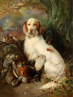 Fine Oleograph on Canvas of a Pair of Setters with Game