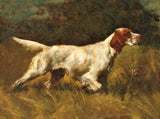 Fine Framed Oleograph of a Setter on Point in a Woodland Landscape