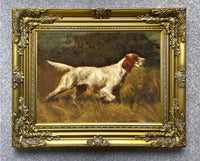 Fine Framed Oleograph of a Setter on Point in a Woodland Landscape