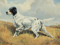 Gilt Framed Oleograph of  an English Setter in a Moorland Landscape