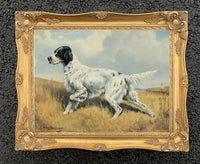 Gilt Framed Oleograph of  an English Setter in a Moorland Landscape