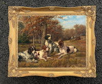 Gilt Framed Oleograph - 4 Setters in a Landscape