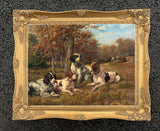 Gilt Framed Oleograph - 4 Setters in a Landscape