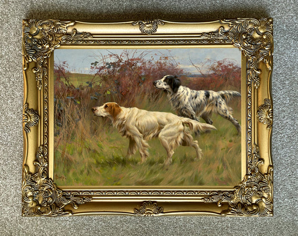 Gilt Framed Oleograph of a English Setters in the Field aft.Thomas Blinks