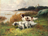 Gilt Framed Oleograph of English Setters in a Coastal Landscape