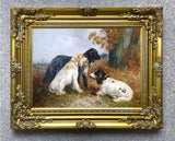 Fine Gilt Framed Oleograph of Working Dogs at Rest