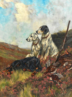 Fine Oleograph on Canvas of Setters in the Field with Game