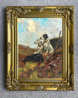 Fine Oleograph on Canvas of Setters in the Field with Game