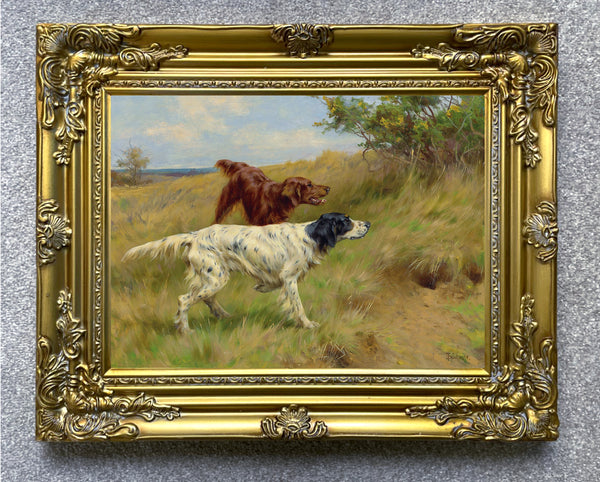 Fine Oleograph on Canvas of a Pair of Setters in the Field