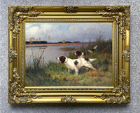 Fine Oleograph on Canvas - English Setters in a River Landscape