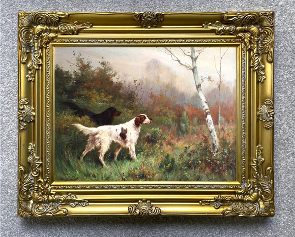 Gilt Framed Oleograph of Setters in a Copse