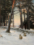 Fine Oleograph on Canvas of Sheep in a Snowy Meadow aft. J Farquharson