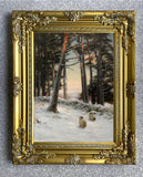 Fine Oleograph on Canvas of Sheep in a Snowy Meadow aft. J Farquharson